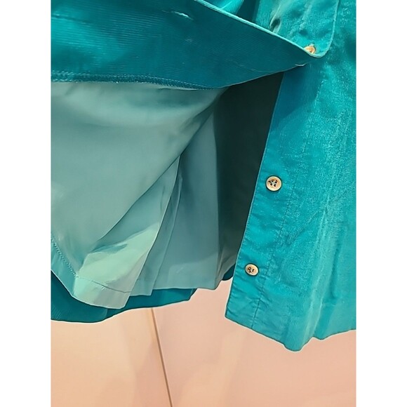 Vintage Corduroy Turquoise Button Down Shirt Dress Belted Sz 6 - Picture 5 of 11